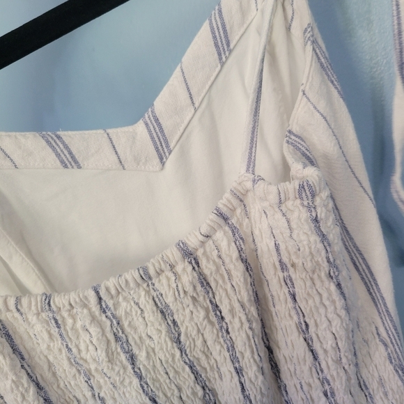 Abercrombie and Fitch Striped Linen Blend Cropped Jumpsuit Size XS Blue/White - Picture 3 of 6